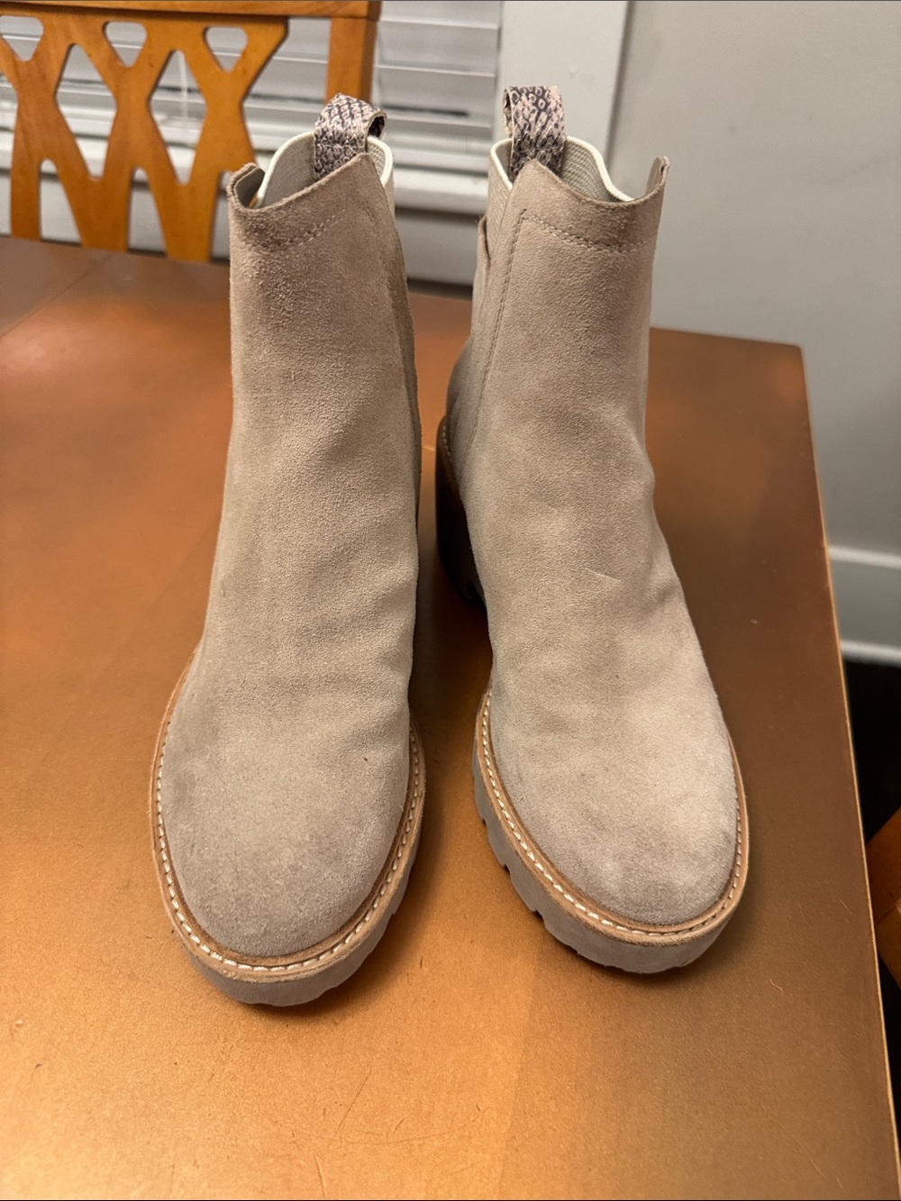 Dolce Vita Suede Ankle Booties in Light Taupe